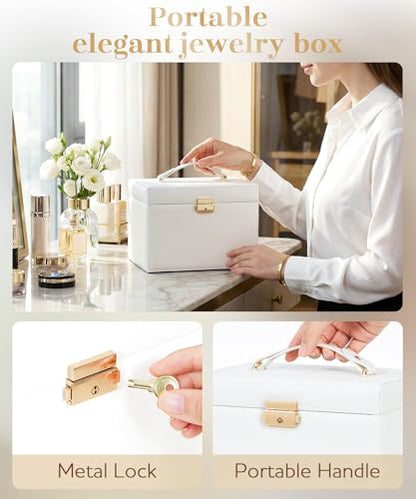 Homde Lockable Jewelry Box for Girl: 3-Layer Safe Organizer with Key - color: White