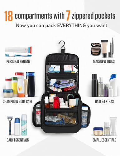 VENTURE 4TH Hanging Travel Toiletry Bag, 18 Compartments - Black - color: Black