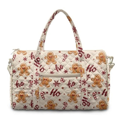 Youngerbaby Gingerbread Man Quilted Duffle Bag for Christmas Overnight - color: Gingerbread Candy Cream