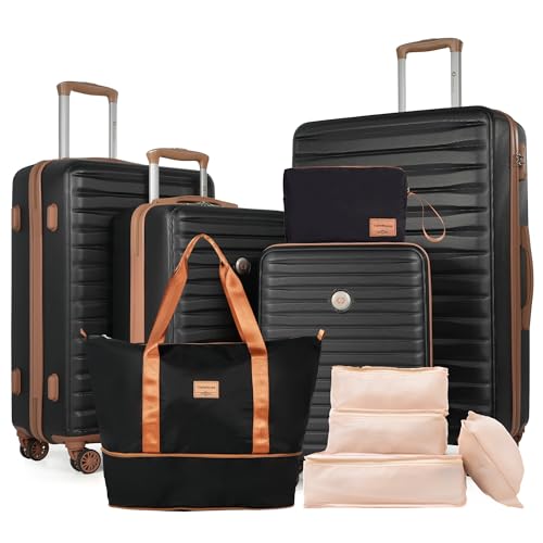 Travelhouse 10-Piece Hardshell Luggage Set with Spinner Wheels & TSA Lock - color: BLACK