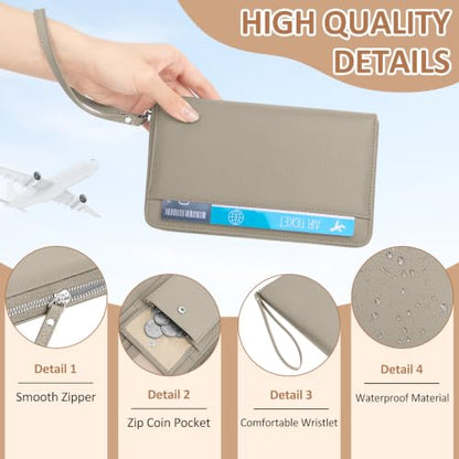 RFID Passport Holder for Travel Family with Coin Pocket,E-Grey - color: Elephant Grey