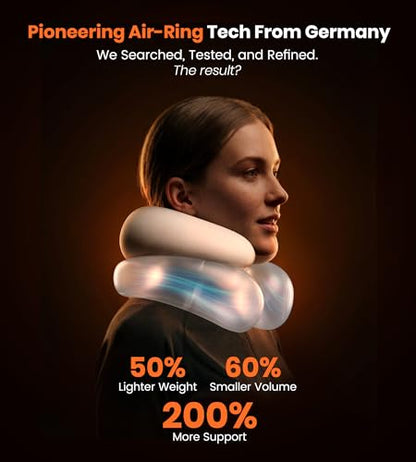 Neck Pillow for Traveling, Travel Pillows for Airplanes, Adjustable Neck Pillow Airplane Travel Essentials - 2 Layer Patented | Inflatable Air Loop & Memory Foam for 360° Ergonomic Support