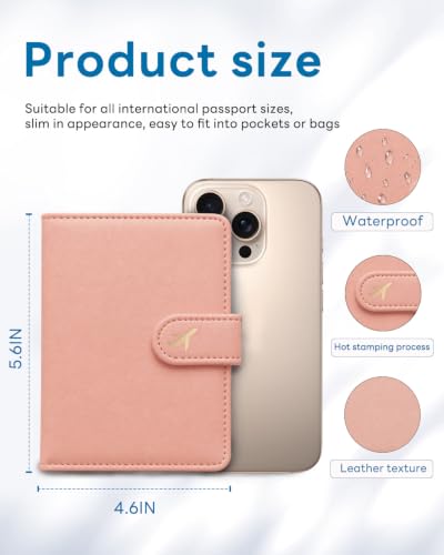 RFID Passport Holder with Tracker Slot, Leather Travel Wallet - color: Pink