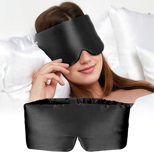 Silk Sleep Mask for Women and Men, Side Sleeper, 22 Momme Pure Mulberry Silk Total Blackout 100% Mulberry Eye Mask with Adjustable Headband Full Size, Eye Masks for Sleeping and Travel - color: Black
