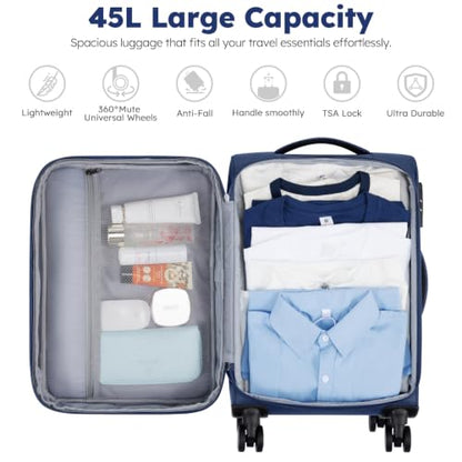 Softside Expandable Carry On Luggage, 20in Carry on Suitcase with Wheels - color: Blue