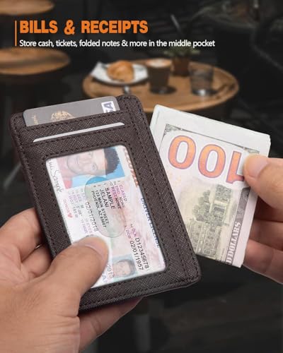 RUNBOX Slim Wallet for Men and Women, RFID Blocking Leather Card Holder - color: Cross Coffee