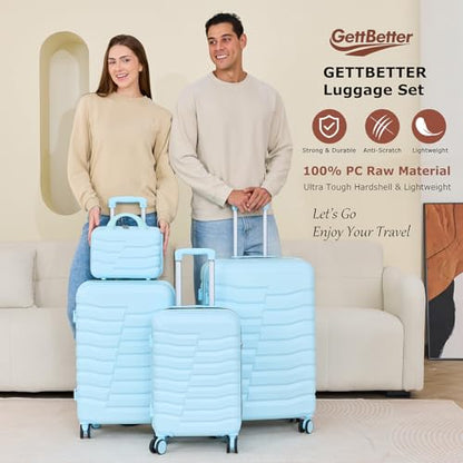 4 Piece Hardshell Luggage Set, TSA Lock Spinner Suitcase, Navy Blue - color: Light Blue
