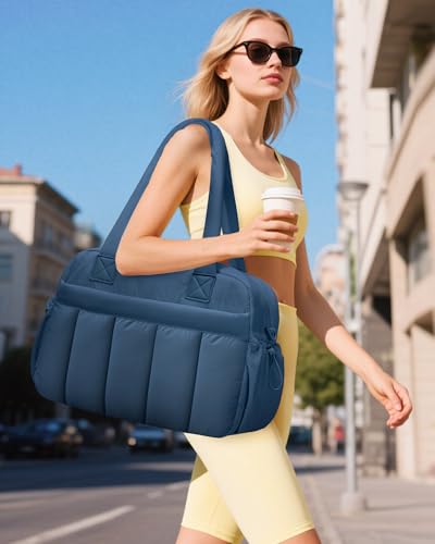 oscaurt Gym Bag for Women Lightweight Duffle Bag for Travel with Toiletry Pouch Water Resistant Carry On Weekender Overnight Duffel - color: Navy Blue-Set