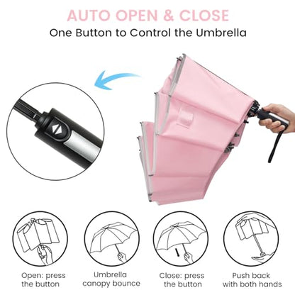 G4Free 54/62 Inch Large Inverted Golf Umbrella Windproof Reflective Stripe - color: Pink, size: 54 inch