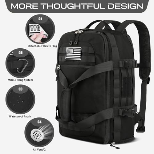 Gym Bags for Men, Large Tactical Duffle Bag with Shoe Compartment - color: Black, size: Large