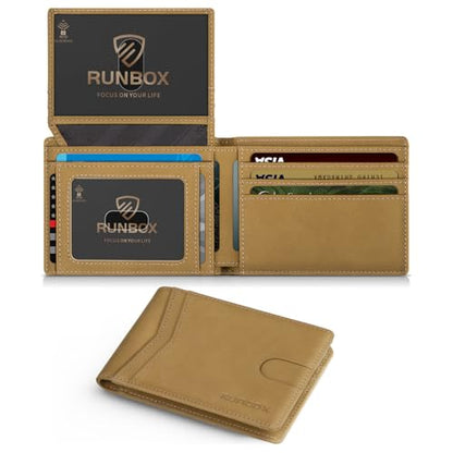 RUNBOX Wallet for Men -Slim Rfid Leather Mens Bifold Novelty Wallets 2 ID Window With Gift Box Men's Accessories - color: Shepherd Khaki