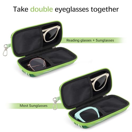 Double Eyeglasses Case for Dual Sunglasses, Hard Shell with Zipper - color: Green Wave