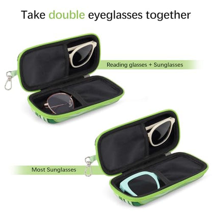 Double Eyeglasses Case for Dual Sunglasses, Hard Shell with Zipper - color: Green Wave