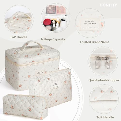 honitty Makeup Bag,Quilted Cosmetic Bags for Women - color: Red-White
