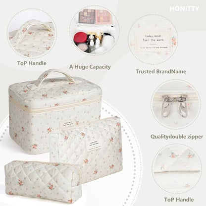 honitty Makeup Bag,Quilted Cosmetic Bags for Women - color: Red-White