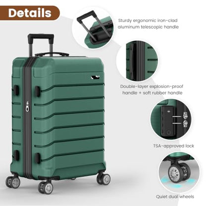 Luggage Sets 3 Piece Lightweight Durable Hardshell Suitcase Green - color: Olive Green