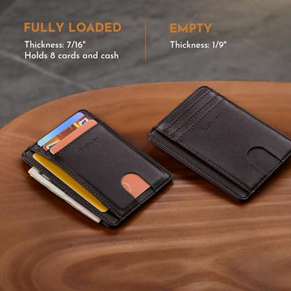 Buffway Slim Minimalist Front Pocket RFID Blocking Leather Wallets for Men and Women - Pebble Brown - color: Pebble Brown