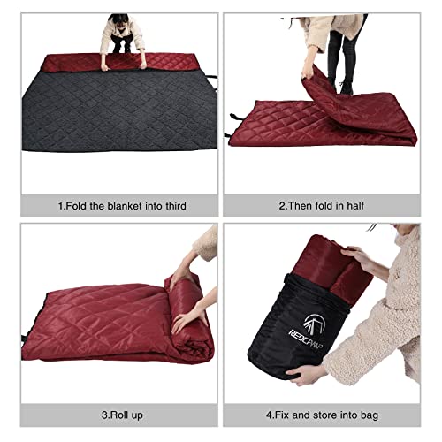 REDCAMP Large Camping Blanket with Sherpa Lining, Wine Red 79"x59" - color: Red, size: 59"x 79"