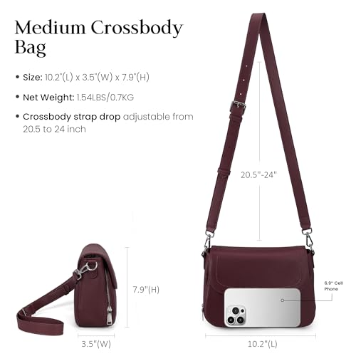 befen Genuine Leather Medium Crossbody Bags for Women Saddle Bag Purse - color: Burgundy Red