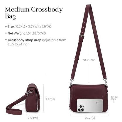 befen Genuine Leather Medium Crossbody Bags for Women Saddle Bag Purse - color: Burgundy Red