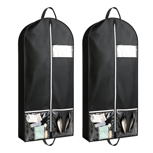 2 PCS 50" Black Garment Bags for Travel, 3.15"D - size: Black-XL-2Pcs