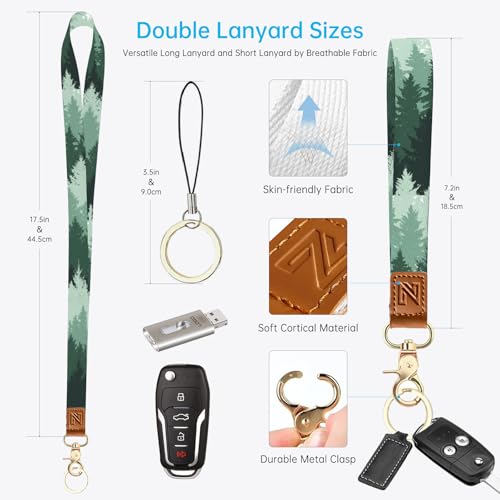 2-in-1 ID Badge Holder & Lanyard Wallet，Cute Zippered Pouch Forest - color: Forest