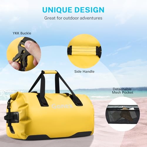 Gonex Waterproof Duffel Bag, 40L/60L/80L Roll-Top Travel Kayaking Dry Bag - color: Yellow, size: 80L