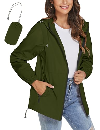TCOT Womens Rain Jackets Waterproof Windbreaker Jackets lightweight Portable Rain Coat - color: Army Green, size: 3X-Large