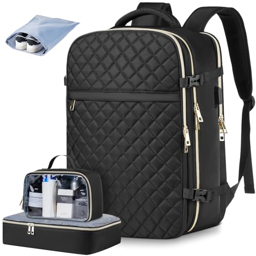 MOMUVO Travel Backpack for Women, Carry On Backpack Airline Approved with 3 Packing Cubes, 15.6 Inch Laptop Backpack with USB Charging Port, Casual Daypack for Weekender Business College, Black - color: Black-3 Sets, size: 15.6 inch