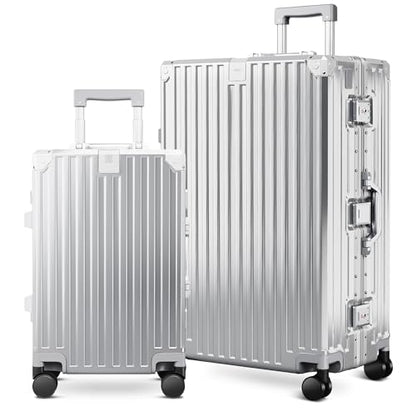 ALPHA CAMP 2 Piece Luggage Sets with Aluminum Frame (20/28 Inch,Silver) - color: Silver, size: 20+28 Inch