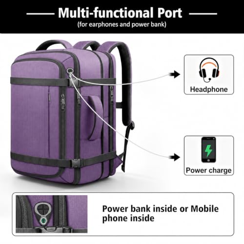 Business Travel Backpack with LifetimeWarranty, Expandable 35-45L Carry On - color: Purple, size: 17.3inch - 19.2"x13.4"x7.9"(+2.7")