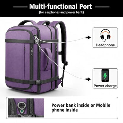 Travelability Expandable Carry On Backpack 1-7 DAYS Roomy Capacity - color: Purple, size: 18.4inch - 23.2"x14.9"x9.4"(+3.5")