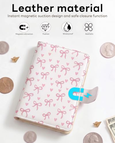 RFID Passport Holder with Tracker Slot, Leather Travel Wallet - color: Pink Bow
