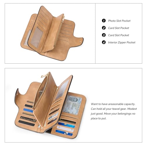 CLUCI RFID Wallet for Women Bifold Wallet with ID Window - color: Camel