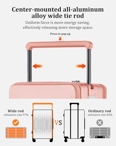 Joyway 20 Inch Top Opening Carry on Luggage with Aluminium Frame, Pink | TSA Approved Suitcase with Spinner Wheels, Wide Handle, Front Pocket, USB Port, Great For School, Business & Travel - color: Pink