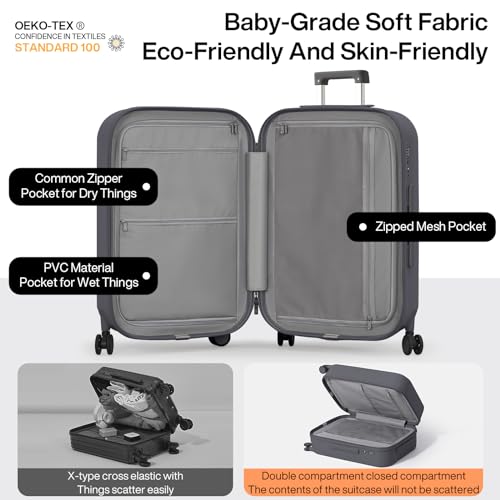 mixi Checked Luggage with Cup Phone Holder Hard Shell Rolling Travel Suitcase with Spinner Wheels,24 Inch Rock Grey - color: Rock Gray, size: 24-inch