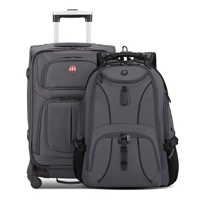 SwissGear Sion Softside Expandable Spinner Luggage Durable Lightweight Travel Suitcase, Dark Grey, 2-Piece Set (Carry-On/Backpack) - color: Dark Grey, size: 2-Piece Set (Carry-On/Backpack)