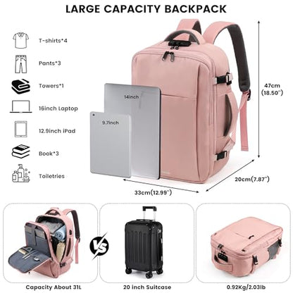 TANTOMI Travel Backpack for Women, Laptop Bag，31L Carry on Backpack - color: Pink, size: X-Large