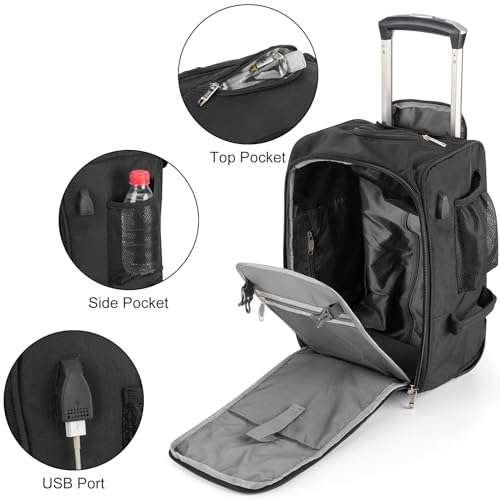 17x10x9 Inches Rolling Personal Item Under Seat Travel Bag Suitable For United Airlines, Not Suitcase, Rolling Travel Bag Design - color: Black
