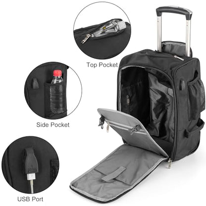 17x10x9 Inches Rolling Personal Item Under Seat Travel Bag Suitable For United Airlines, Not Suitcase, Rolling Travel Bag Design - color: Black