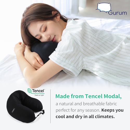 Hooded Travel Pillow – Natural Latex Neck Support with Privacy Hood, Side Pocket & Tencel Cover for Airplane & Long Flights | Gurum™