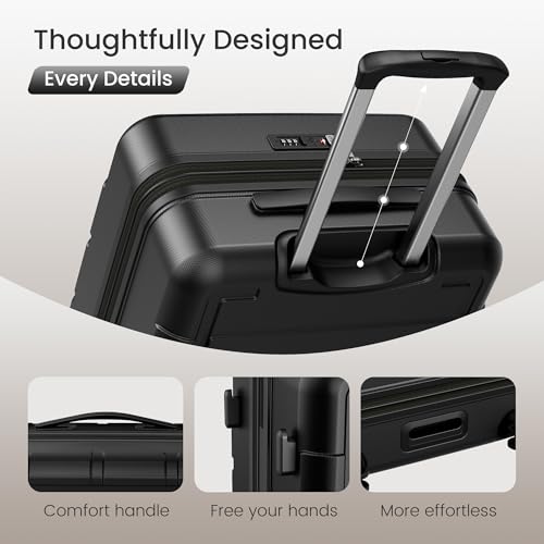SHOWKOO G-Series Luggage set 3pcs, 100% PC Durable Hardshell Suitcase - color: Black, size: 3-Piece Set (20/24/28in)