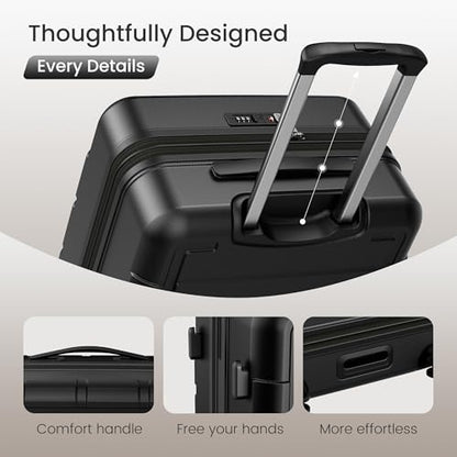 SHOWKOO G-Series Luggage set 3pcs, 100% PC Durable Hardshell Suitcase - color: Black, size: 3-Piece Set (20/24/28in)
