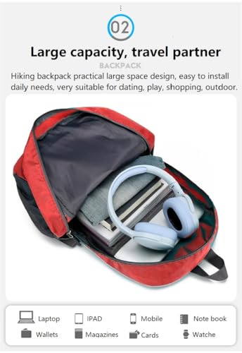 Ultra Packable Hiking Backpack, Foldable Travel Daypack, 25L - color: Red
