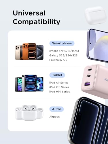 UGREEN 3포트 30W USB C 충전기 블록, GaN II 타입 C 고속 충전, 핑크 - color: 핑크