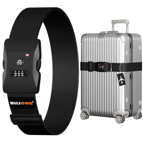 BILIONE Luggage Straps for Suitcases TSA Approved, Travel Belt with Lock - color: Black, size: 1 PACK