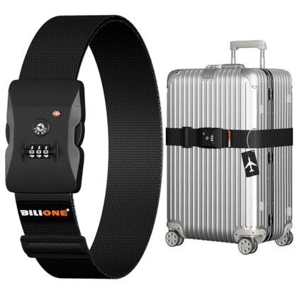 BILIONE Luggage Straps for Suitcases TSA Approved, Travel Belt with Lock - color: Black, size: 1 PACK
