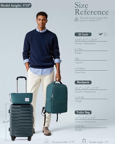Coolife Lightweight Luggage with TSA Lock,3 Piece Set Teal Blue - color: Teal Blue, size: 3 Piece Set (Backpack/TB/20in)
