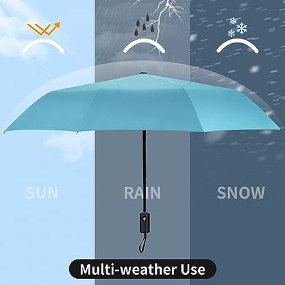 Yoobure Windproof Automatic Travel Umbrella, Compact Folding UV Sun & Rain | One-touch auto open close, windproof frame withstands storms, UV protection fabric, lightweight for backpack car daily use - color: Auto-Sky Blue
