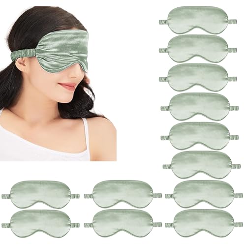 12PACK Silky Sleep Masks Satin Eye Mask Silk Eyes Cover for Sleeping Blackout Eyeshades Soft Blindfold Travel Nap Gifts - color: Sage